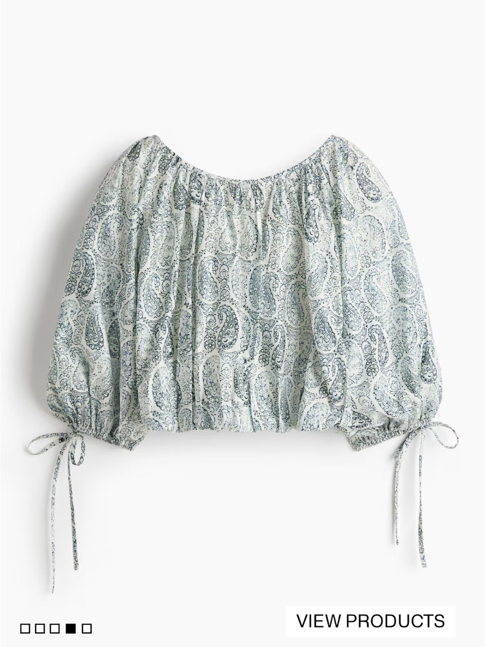 H&M Light Blue Paisley Off-Shoulder Peasant Top